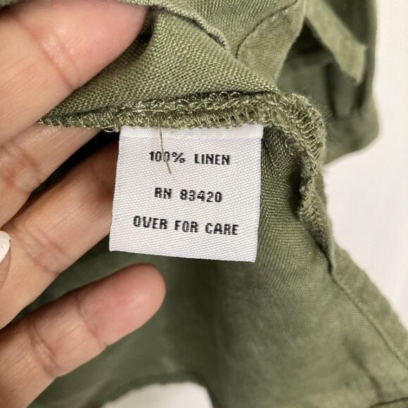 August Silk Options PL 100% Linen Green Blouse Floral Embroidered Button Up Top - Picture 12 of 13